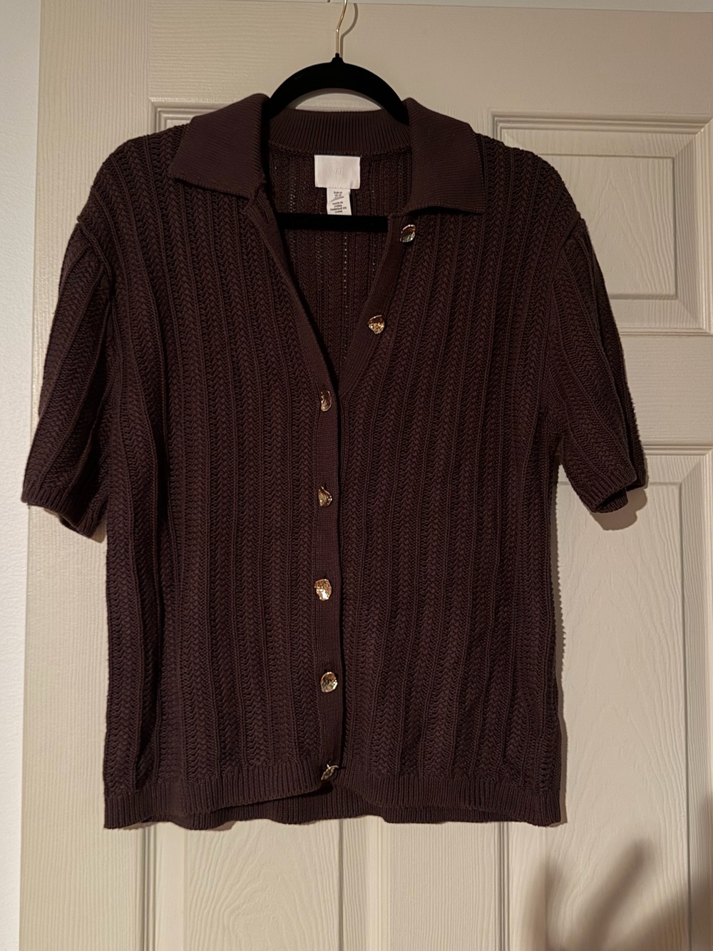 H&M Dark Brown Ribbed Knit Short-Sleeve Cardigan